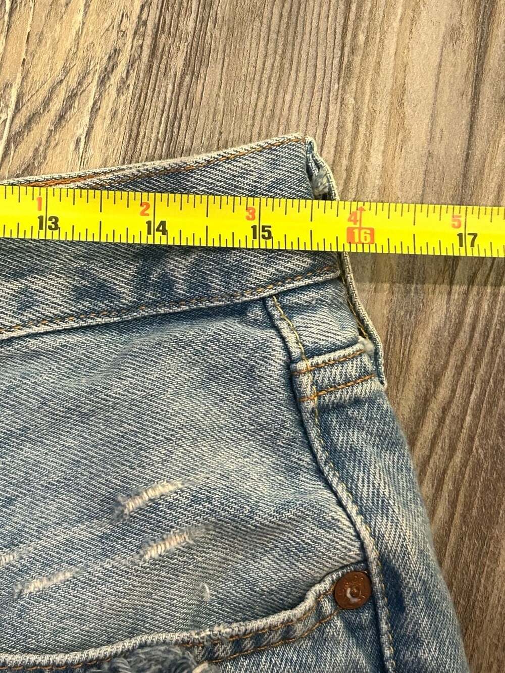 Levi's Premium 501 Original High Rise Distressed Denim Jean Shorts in Fault Line - Picture 2 of 8